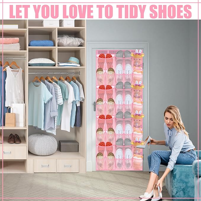 Windyun 40 Over the Door Shoe Organizer Large Breathable Mesh Pockets Pink