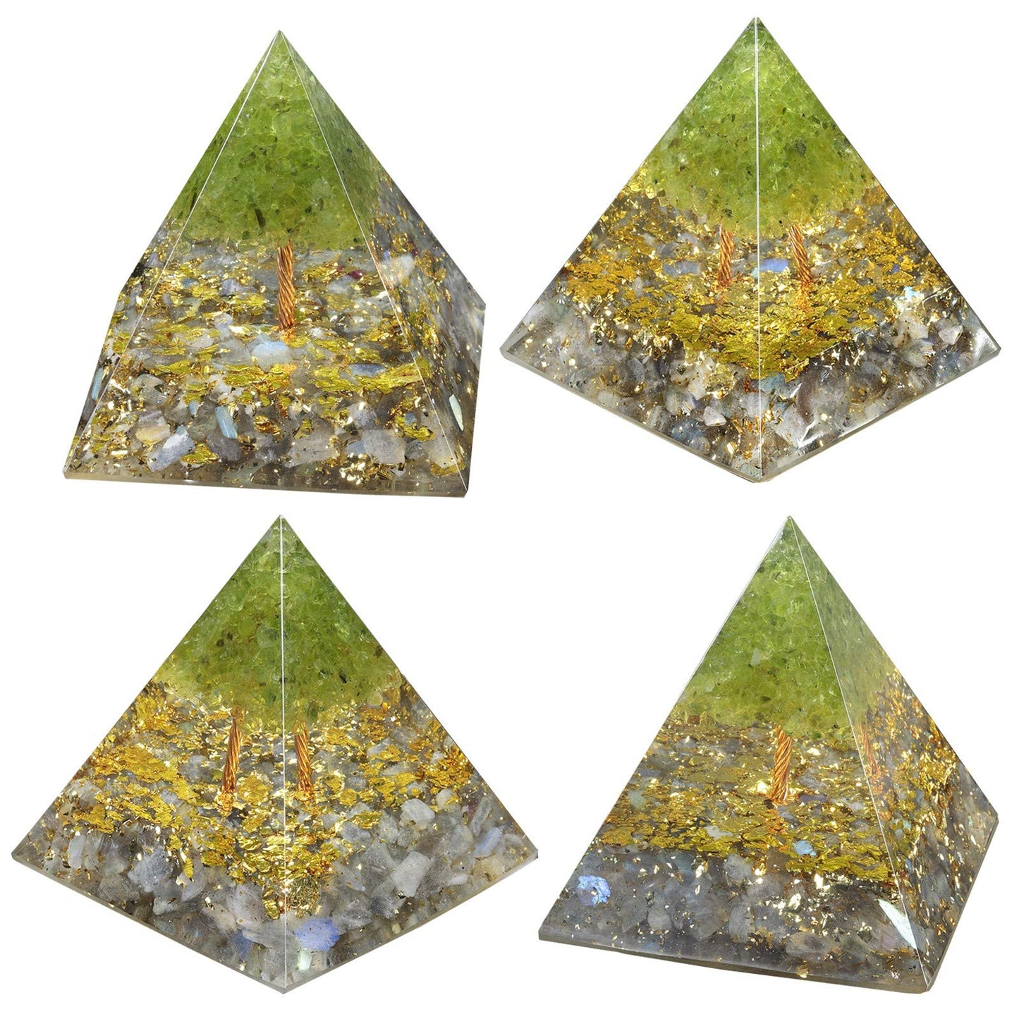 mookaitedecor Tree of Life Peridot & Labradorite Crystal Orgone Pyramid Energy Generator Stone for Chakra Reiki Balancing Protection