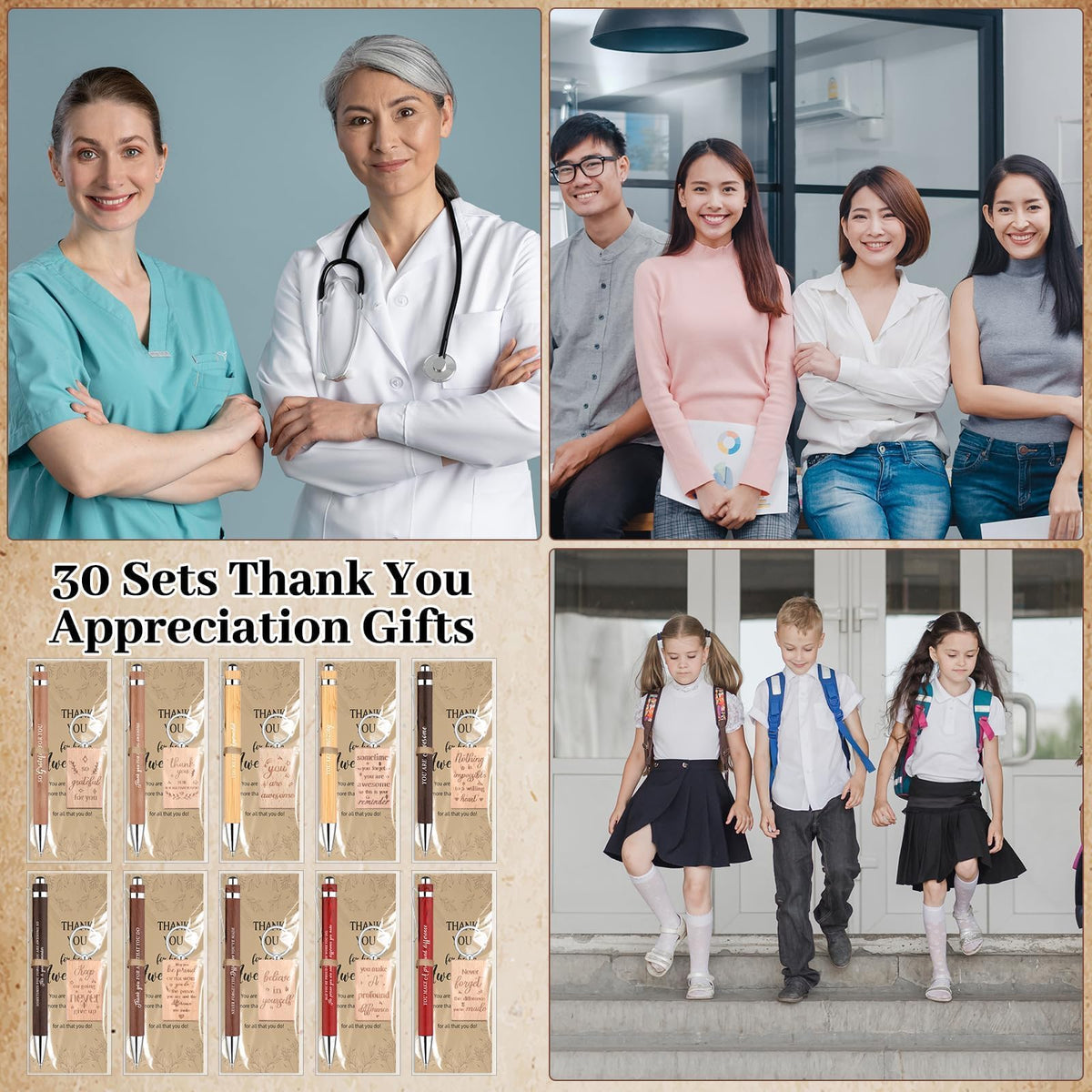 30 Set Thank You Gifts for Coworkers Employee Appreciation Gifts Motivational Ballpoint Pen with Inspirational Keychain Positive Card Inspirational Gift for Volunteer Staff Teacher Team Graduation