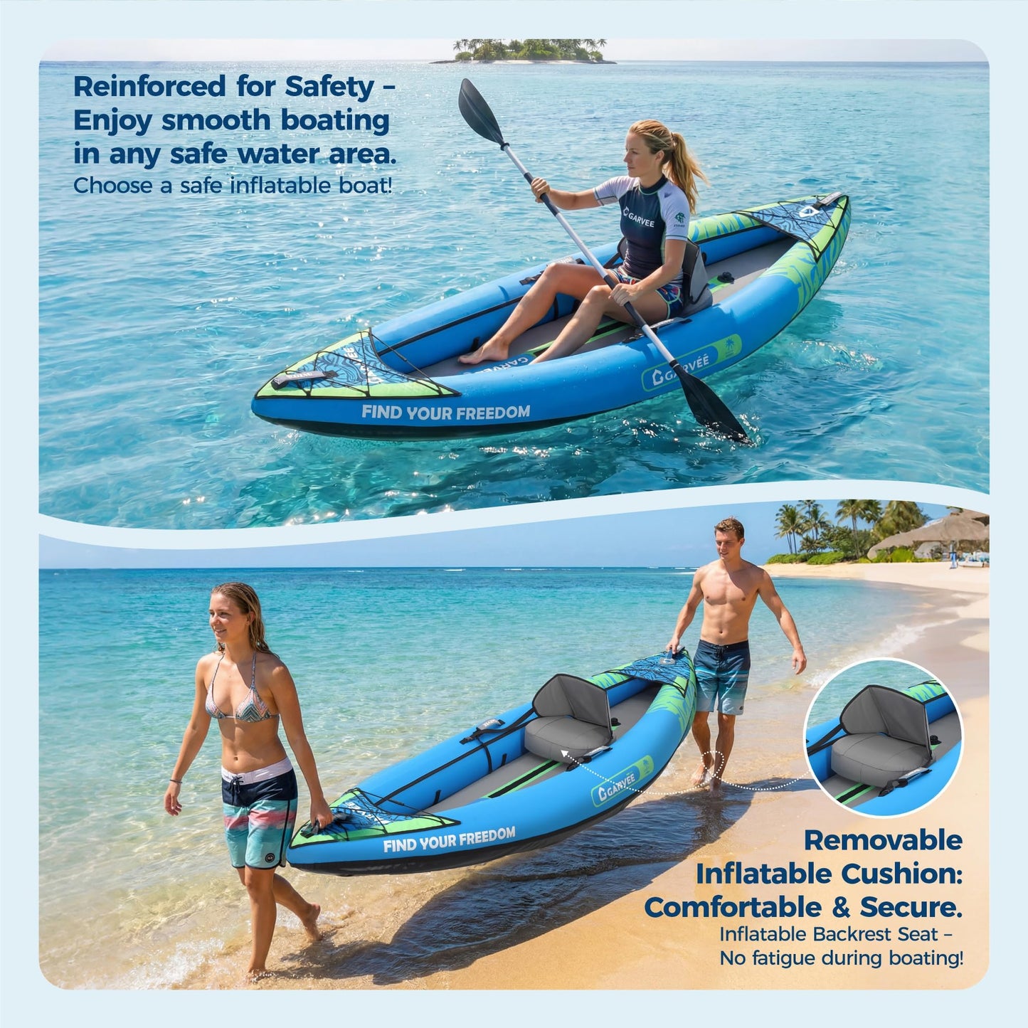 Single Inflatable Kayak, Heavy Duty Tandem Kayak for Adults and Kids, Portable Summer Fishing & Touring Kayak Set with Paddles, Adjustable Seats, Pump & Carry Bag, Recreational Kayaks for Beginners