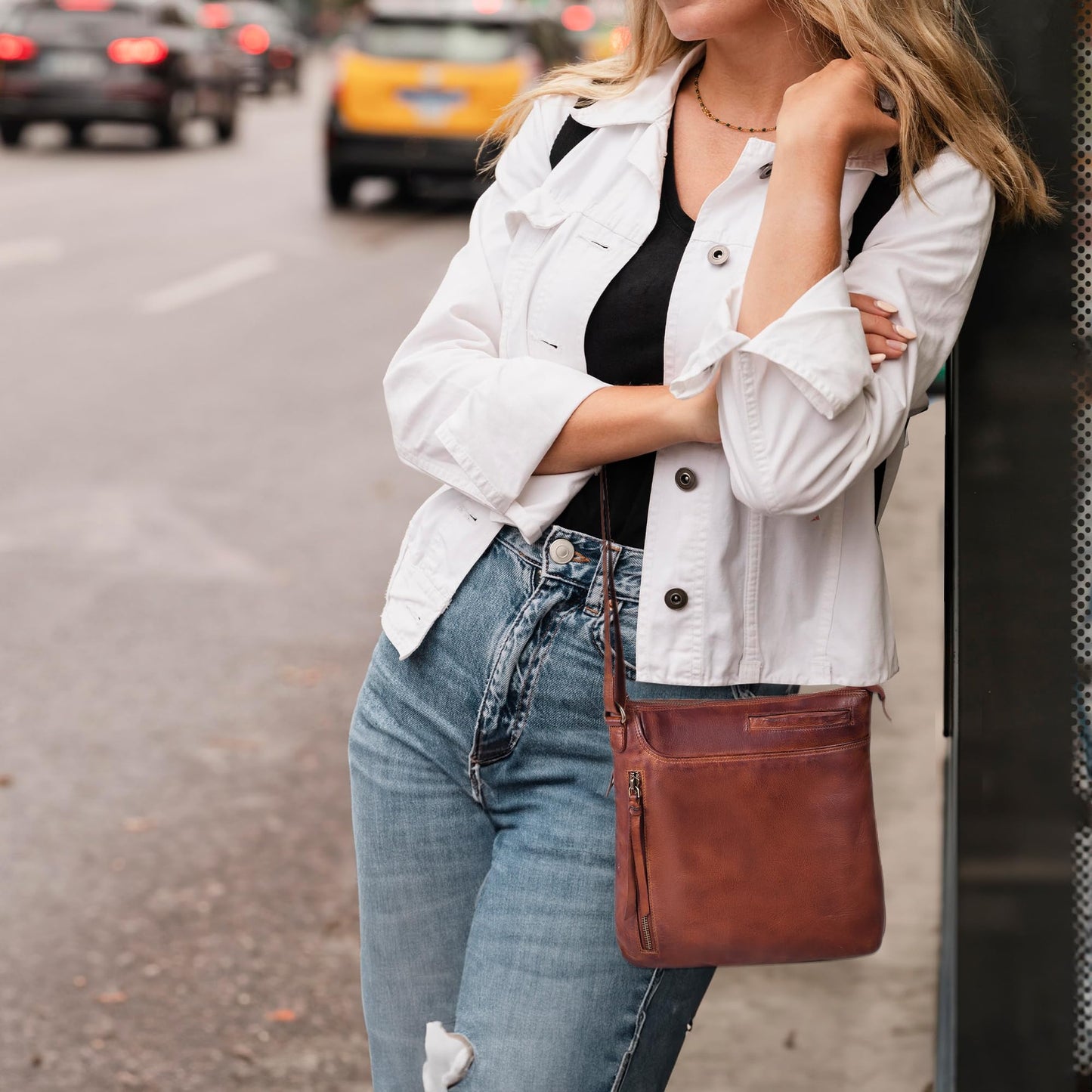 Leather Crossbody Bags for Women - Ladies Sling Handbags - Medium Cross body Purses Handbags - Purses For Women