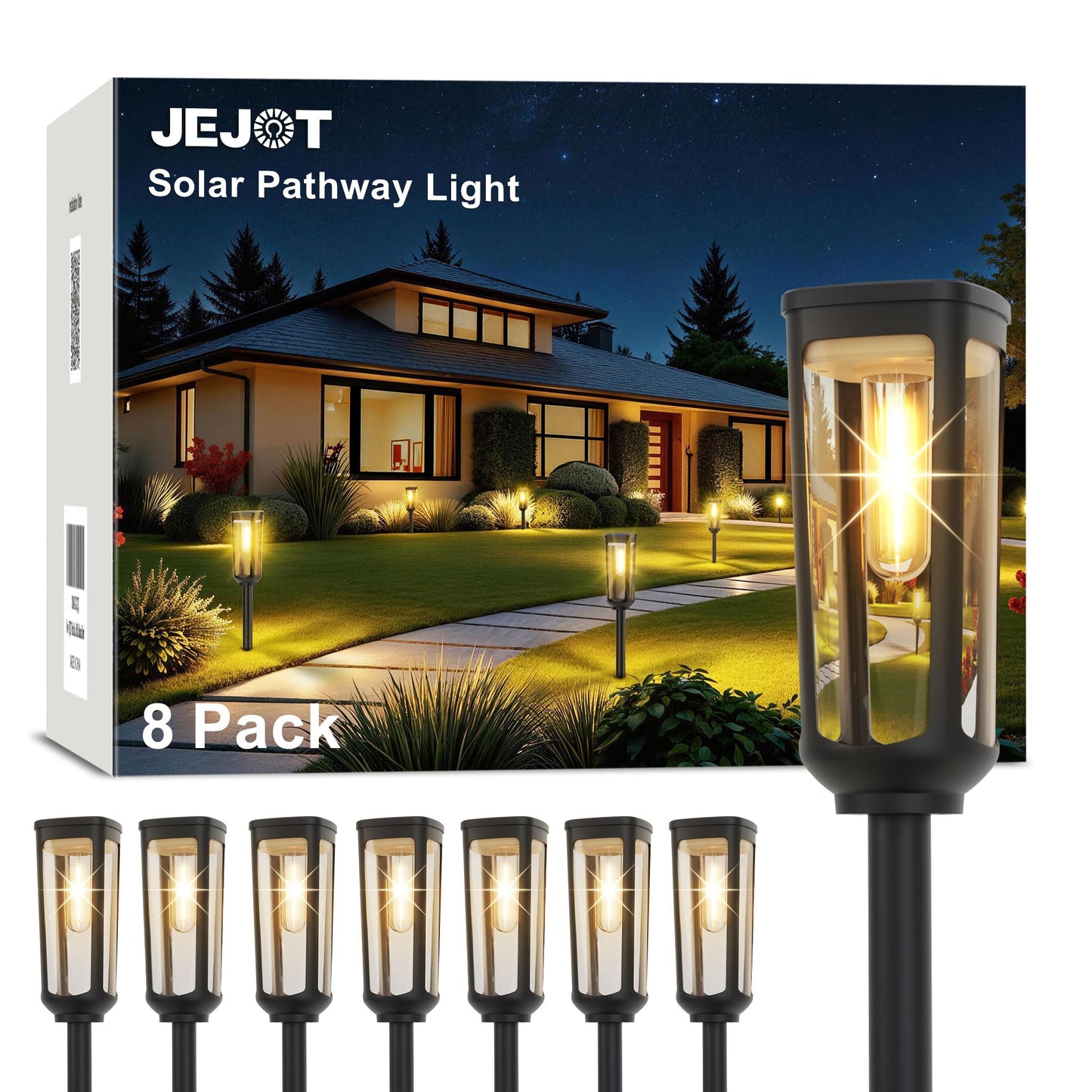 JEJOT Solar Pathway Lights Outdoor Waterproof IP65, 8 Pack Warm White Solar Walkway Lights, Auto On/Off Outdoor Light for Lawn Garden Patio Driveway Decor Landscape Lighting