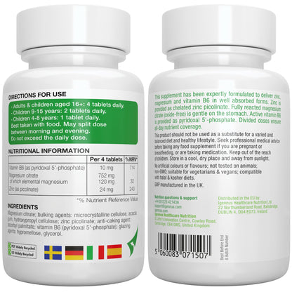 Igennus Neurobalance, High Absorption Zinc Picolinate 24mg, Magnesium & B6 for Adults & Kids, Clean Label, Brain Function, Sleep Aid, Muscle Recovery, Chelated, Vegan, 360 Tablets, 90-360 Servings