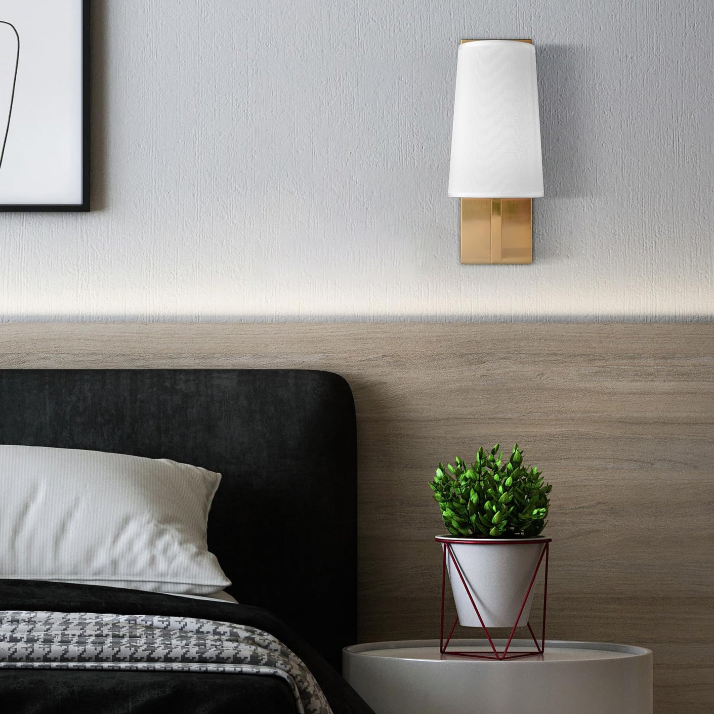TEENYO Gold Wall Sconces Set of Two Mid-Century Modern Fabric Shade Sconces Wall Lighting Indoor Brass Wall Lamp for Bedroom Hallway Living Room