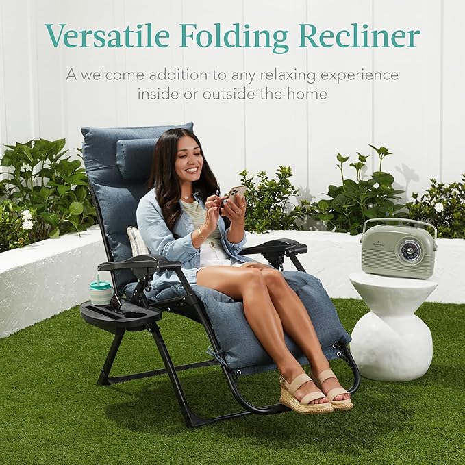 Best Choice Products Oversized Zero Gravity Chair, Folding Outdoor Patio Recliner, XL Anti Gravity Lounger w/Removable Cushion, Cup Holder, Side Tray, 350lb Capacity - Burgundy