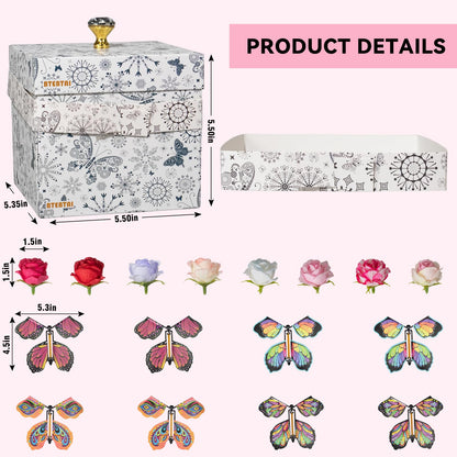 Explosion Mother’s Day Gift Box, Flying Butterfly Surprise Gifts Box, DIY White Included Butterfly Kit and Faux Rose Head for Birthday, Mothers Day Gifts & Fathers Day Gift, Weddings, Anniversaries