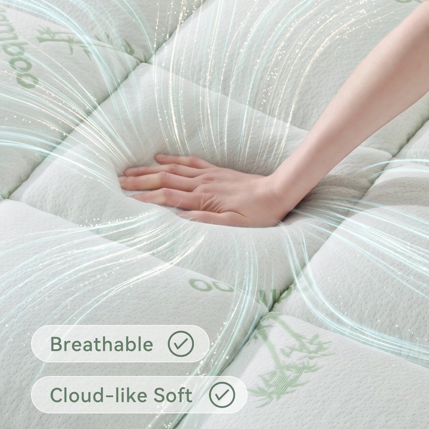 Anluoer Queen Mattress Topper Memory Foam, Rayon Derived from Bamboo Pillow Top Mattress Topper for Back Pain Relief, Cooling Soft Mattress Pad with 8-21" Deep Pocket, 60x80 Inches, White
