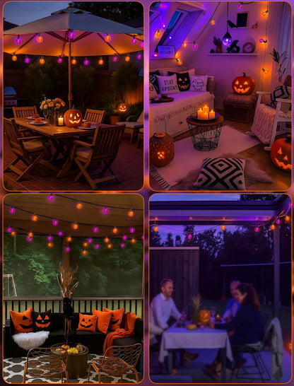 Pallerina Purple and Orange Halloween Lights,25FT 27 LED G40 Globe String Lights,Waterproof Halloween Decorations for Outdoor Indoor Haunted Patio Home Party Garden Yard Decor