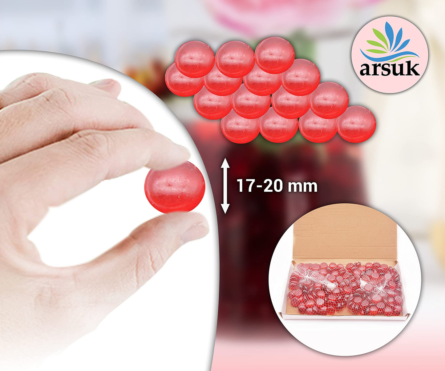 ARSUK 2LB Red Glass Pebbles for Vase Fillers, Aquarium Gravel, Decorative Stones for Crafts, Fish Tanks, Plant Pots, Wedding, Garden, Home Decor – Flat Glass Marbles (Red, 2LB)