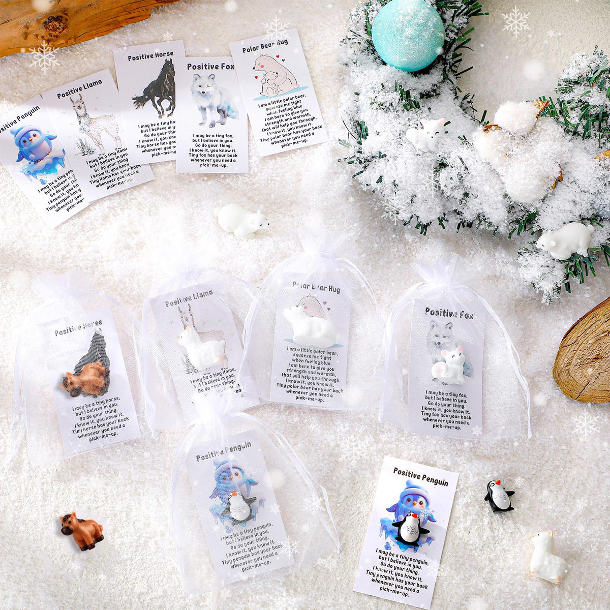 Suzile 50 Set Employee Appreciation Gifts Bulk Mini Polar Animal Figures Thank You Team Gift Pun Inspirational Card for Coworker Funny Resin Penguin Polar Bear Fox Alpaca Pony Office Favor