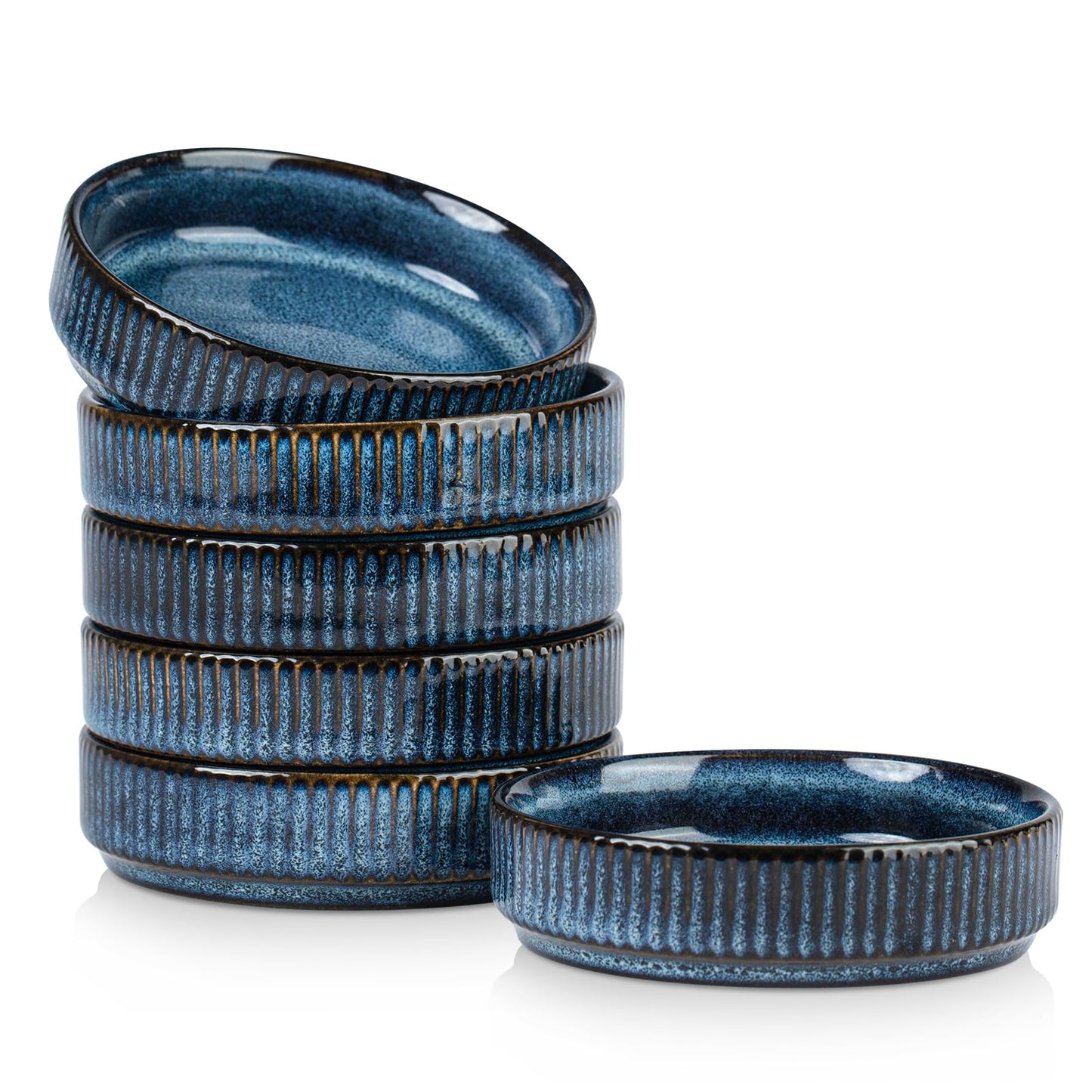 famiware Star Soy Sauce Dish Ceramic Dipping Bowls Set of 6, 4 oz Individual Dip Sauce Cups/Bowls/Dishes/Plates, Small Serving Bowl for Side Dishes, Ice Cream, Condiments, Sushi - Nebulas Blue