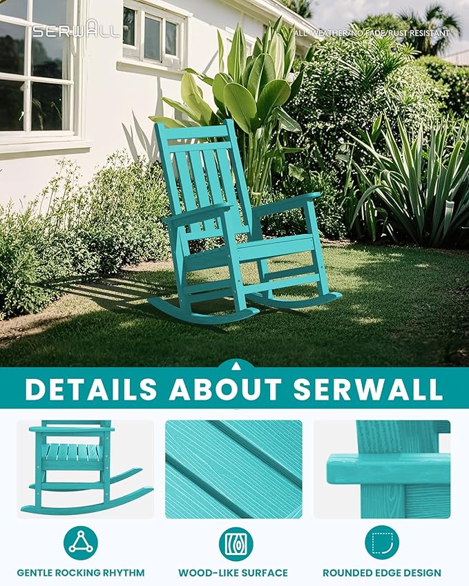 SERWALL Oversized Outdoor Rocking Chair Set of 2, HDPE Rocker for Adults, Patio Rocking Chairs for Porch, Aruba