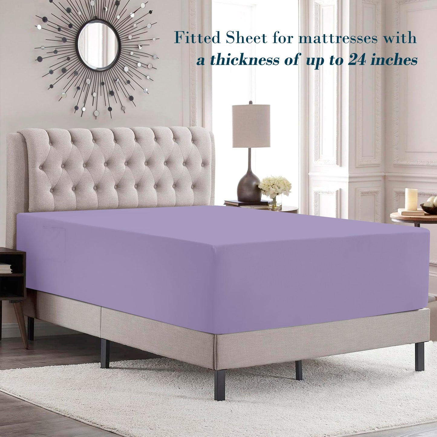 Mocassi Full Size 4-Piece Bed Sheet Set - 1800 Premium Hotel Quality Microfiber 18-24 Inches Extra Deep Pocket Fitted Sheet- Luxury Soft, Breathable, Wrinkle, and Fade Resistant, Lavender