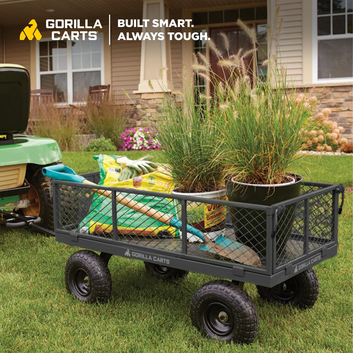Gorilla Cart Large 800lb / 350 kg Capacity Solid Steel Outdoor Garden Multi-Use Hauling Utility Wagon Cart with Balanced 4-Wheeled Design and 10-Inch Pneumatic Tires, Black