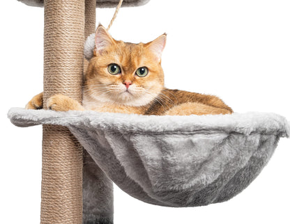 Cat Tree, 145cm Stable Cat Scratching Post for Indoor Cats, Multi-Level Cat Climbing Tower with Posts Fully Wrapped in Natural Sisal Rope, Suitable for Kitty Kitten
