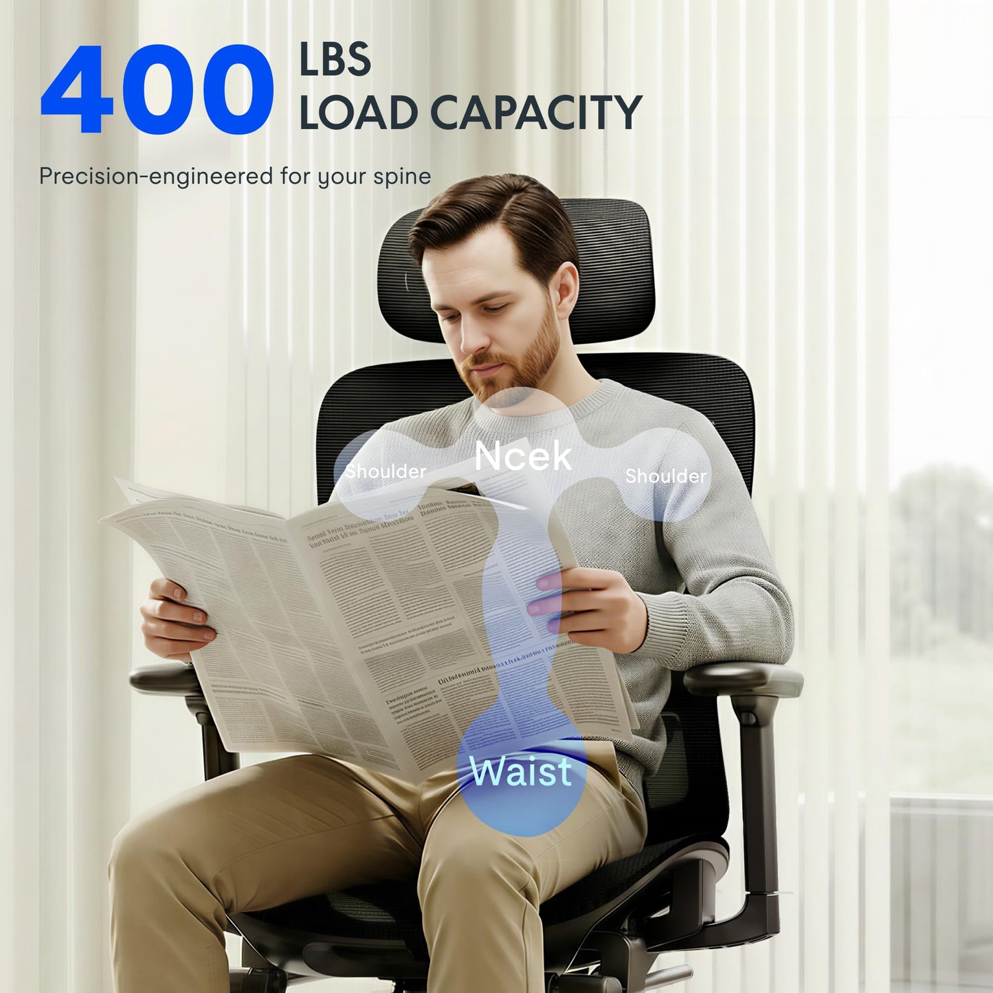 FLEXISPOT ErgoX Premium Ergonomic Office Chair with Footrest- Adjustable 3D Armrests, Dynamic Lumbar Support, Recline & Tilt Function, Mesh Seat, for Home & Office Use,Light Grey Foam