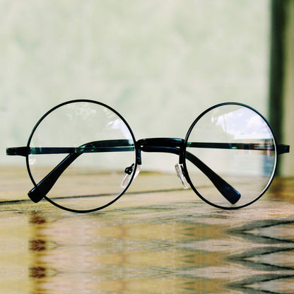 Skeleteen Round Wizard Costume Glasses - Black Metal Frame Circular Costume Eyeglasses - 1 Pair