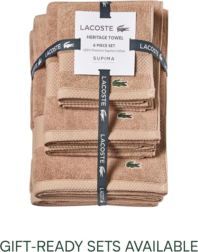 Lacoste Heritage 100% Supima Cotton Hand Towel, Premium Super Soft Bath Towel