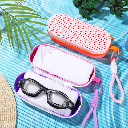 Blueweenly 2 Pcs Swim Goggle Case for Swimming with Hole Zipper Clip Silicone Cases for Goggle Gift(Pink and light purple, rose red and purple)