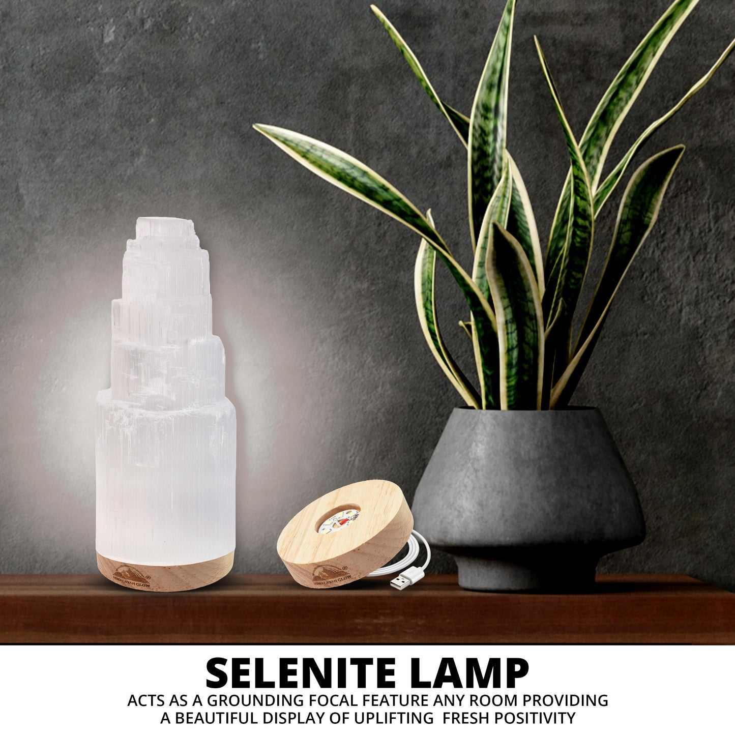 Himalayan Glow Selenite Crystal Lamp 20 cm, Hand Curved Moroccan Charging Station, Crystals and Healing Stones, Electric Cord with Dimmer Switch For Home Decor & Spiritual Protection 4-7 Lbs