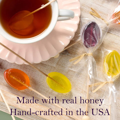 Melville Candy All Natural Honey Spoons – Clover Honey Spoons & Lollipops on Wooden Ball Sticks – Gluten-Free, Made in USA Stirrers for Tea, Coffee, & Hot Beverages - Individually Wrapped (5-count, Clover)