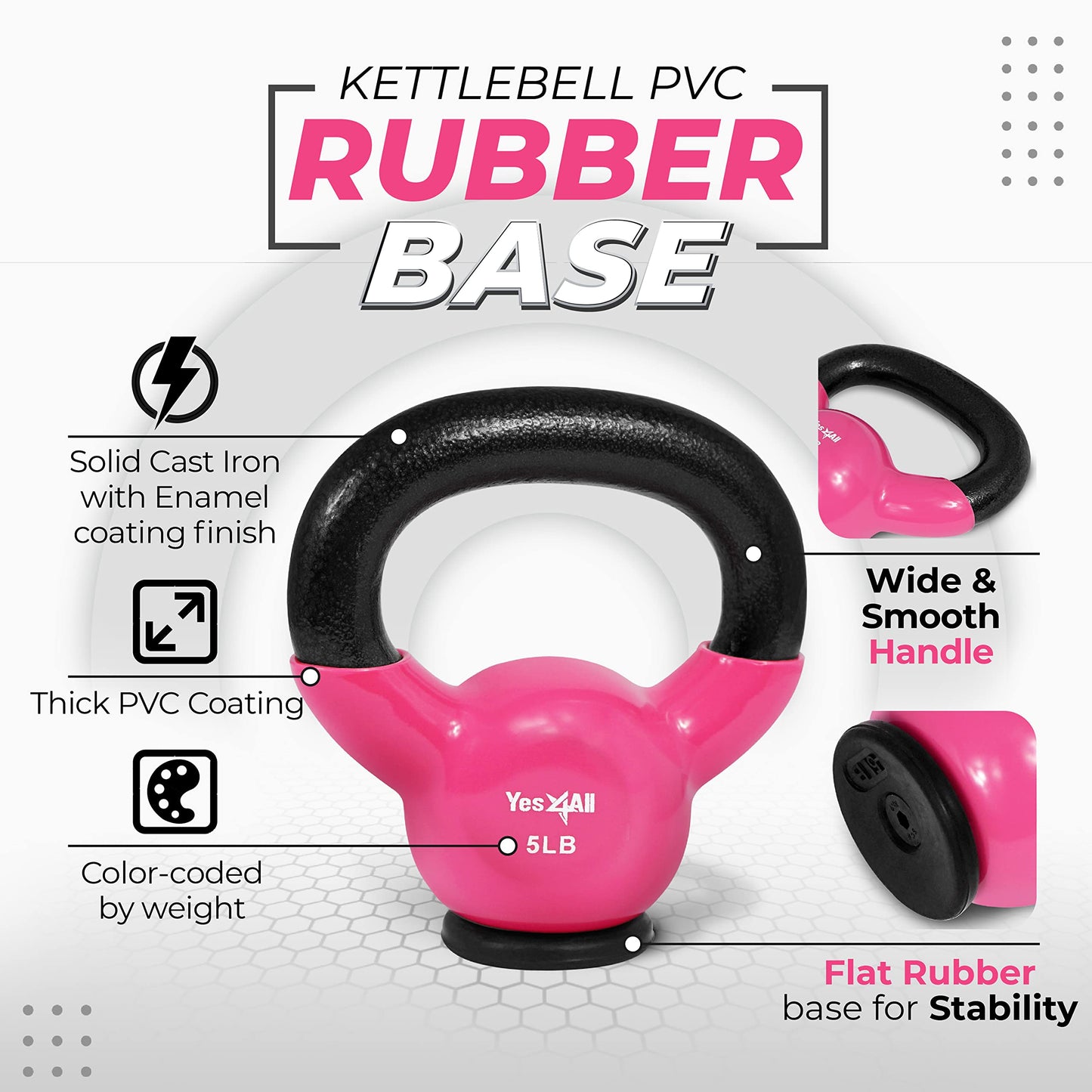 Yes4All Kettlebells Rubber Base, Kettlebell Set for Women, Strength Training Kettlebells Weights (10-65 lbs)