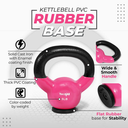 Yes4All Kettlebells Rubber Base, Kettlebell Set for Women, Strength Training Kettlebells Weights (10-65 lbs)
