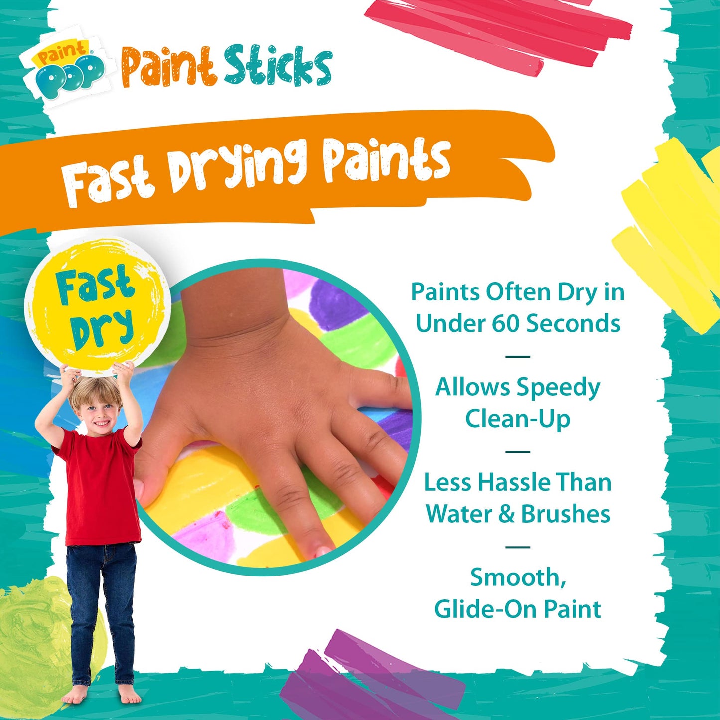 Paint Pop Paint Sticks For Kids - 30 Pack Assorted Colours & Giant Storage Tube - Twist & Paint, Mess-Free, Fast Drying Action, Easy Clean Up, Vibrant Colours, Multi-Surface,0.5 Liters