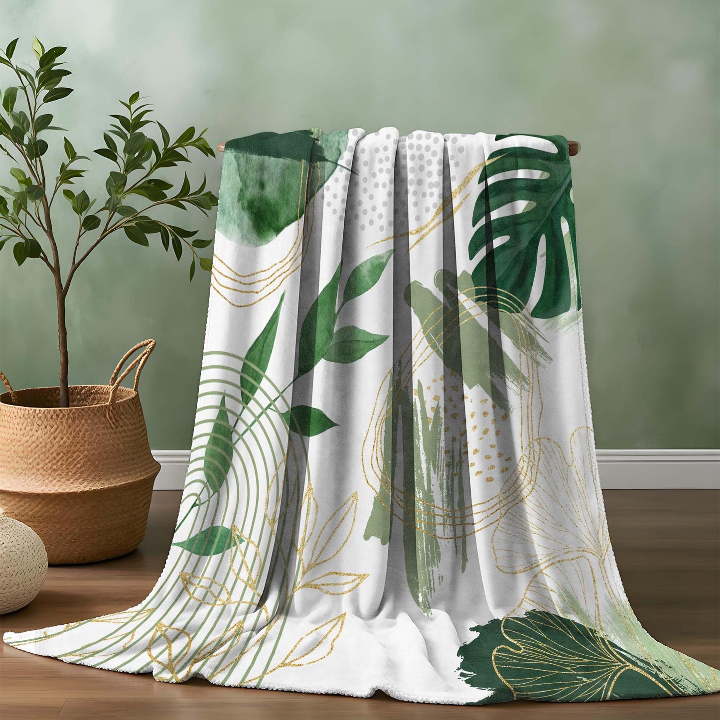 Pdvbiee Sage Green Leaf Throw Blanket, 50x60 in