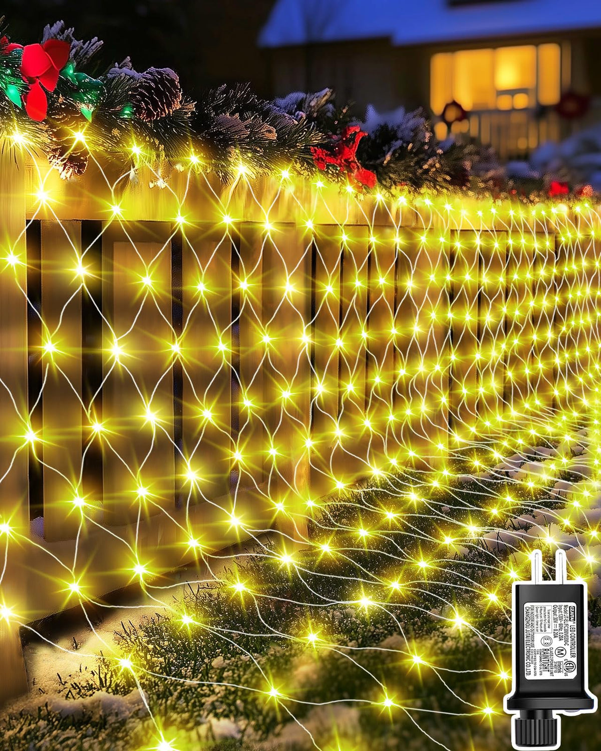 Halloween Net Lights 9.8ft x 6.6ft, 200 LED Outdoor Mesh Lights with 8 Modes, Waterproof Bush String Lights for Home Garden Yard Xmas Decorations Connecable, Timer (Warm White)