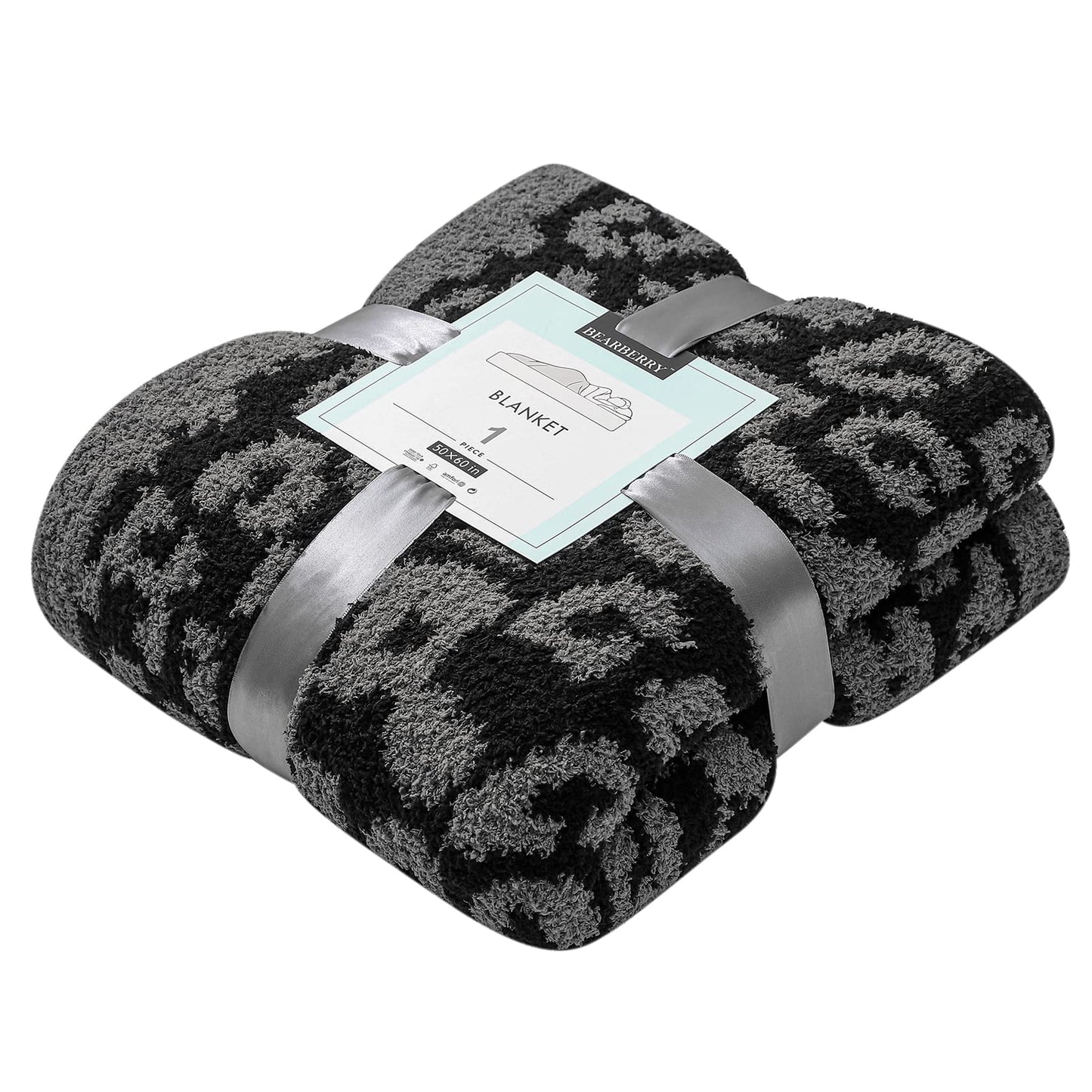 bearberry Fuzzy Leopard Knitted Throw Blanket Soft Cozy Warm Microfiber Blanket for Couch Sofa Bed Travel(Graphite/Carbon, 50"x60")