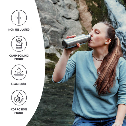 Bambaw Stainless Steel Water Bottles 32 oz, Non-insulated Single Wall Metal Water Bottle Stainless Steel, Reusable & Eco Friendly, Dishwasher Safe – Silver