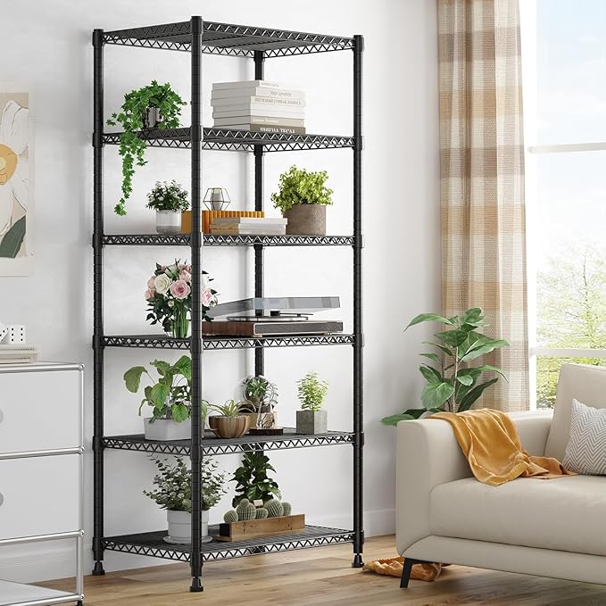 Xcity Storage Shelves, 6 Tier Heavy Duty Metal Shelving Unit, 2400 LBS Capacity Adjustable Steel Wire Shelf Organizer for Pantry, Kitchen, Garage, 14" D x 30" W x 70" H, Black