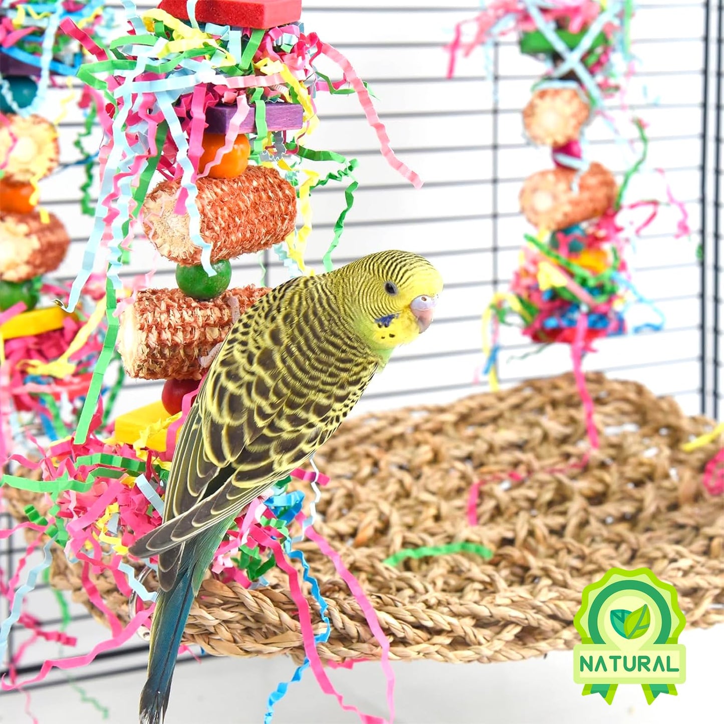 GingerUPer Parrot Toys, Cockatiel toys, Budgie toys, Bird Swing Chewing Toy for Conures, Cockatiel, African Grey Parrot, Cockatoos (Red)