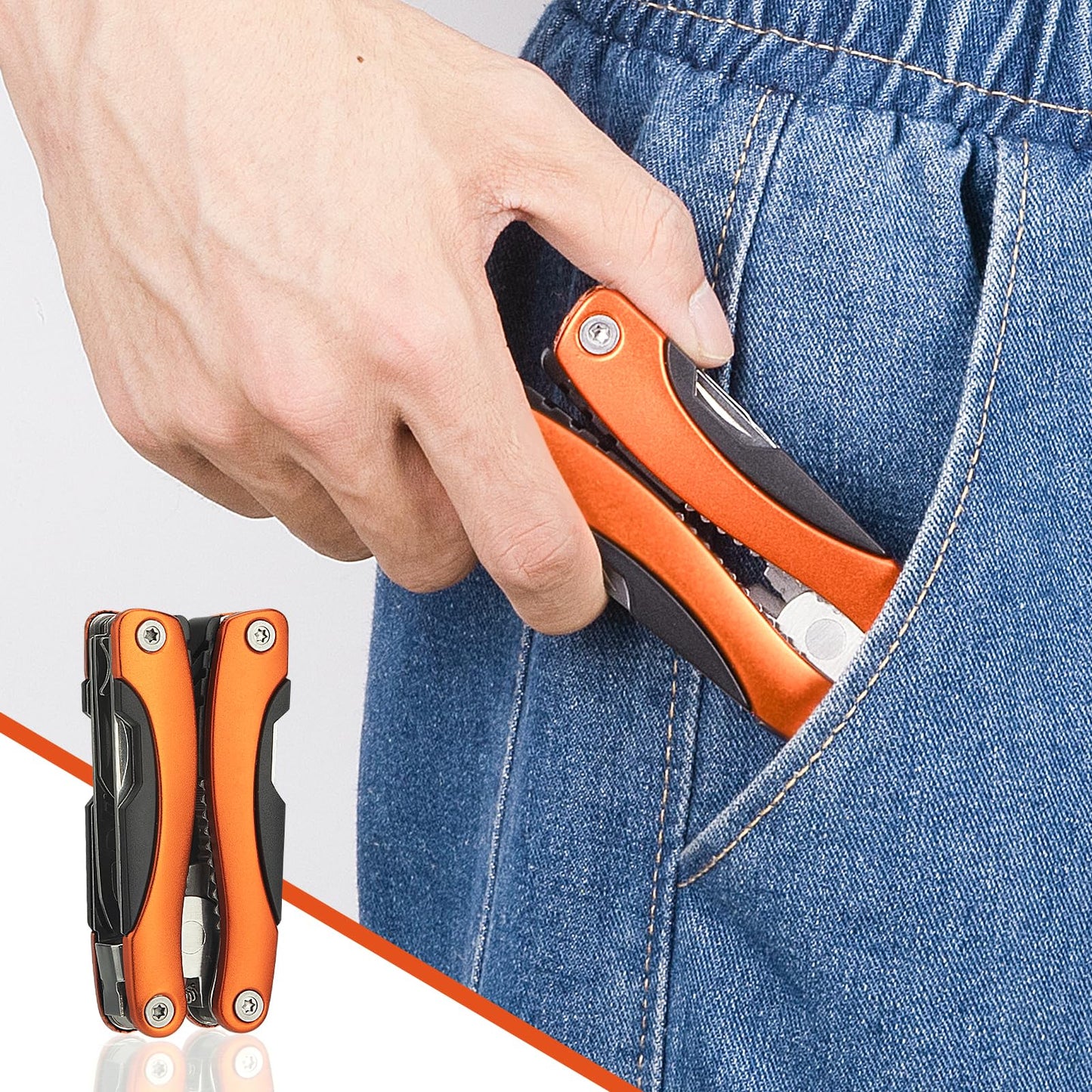 5 Packs Needle Nose Pliers, Multi Tool, Hiking Essentials, Fathers Gifts, Multitool Pliers, Camping Knife with Holster and Nylon Sheath for Outdoor, Fishing, Hunting, Hiking by WIWUE GUO(orange)