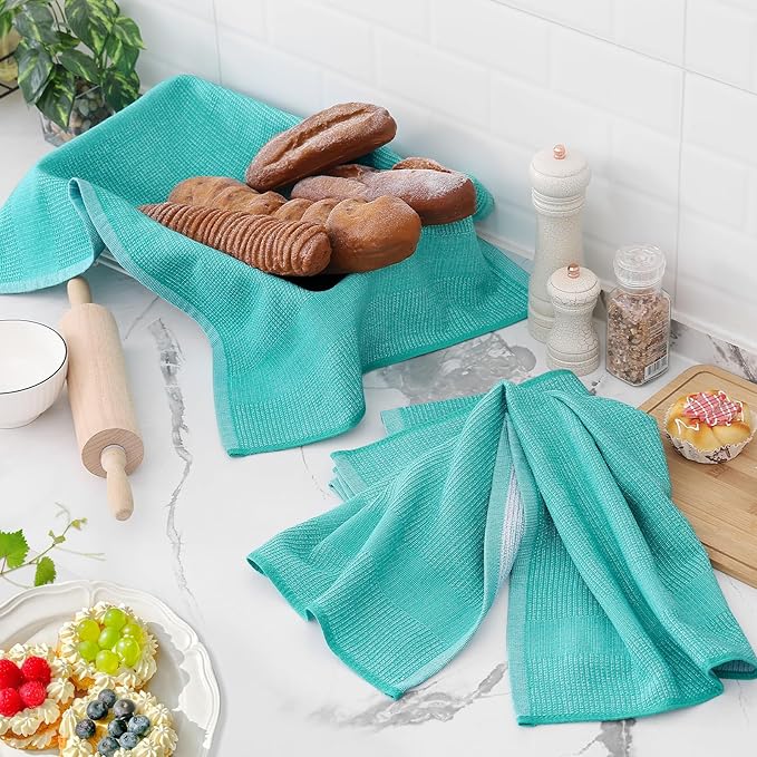 Homaxy Premium Kitchen Towels, Large Cotton Kitchen Hand Towels, Flat and Terry