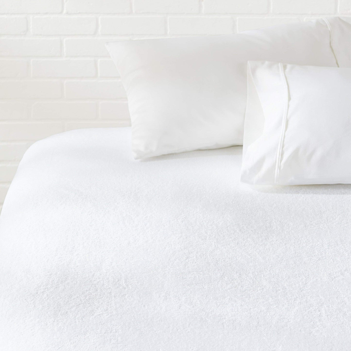 Amazon Basics Waterproof Breathable Mattress Protector, King Size, 18 inch Deep, Machine Washable, White