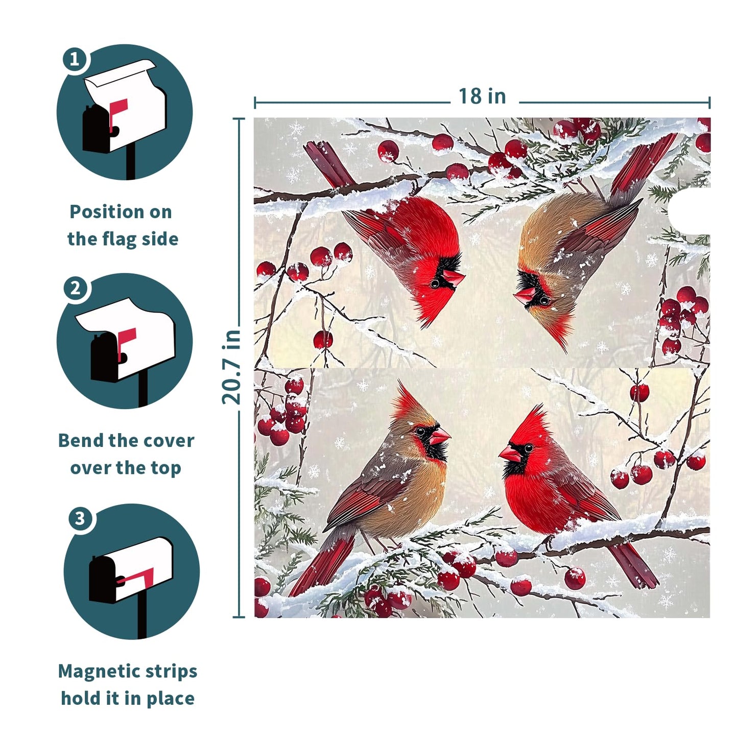Kawani Winter Mailbox Cover Christmas Birds Holly Berry Branches Snow Mailbox Covers Magnetic Standard Size 21x18 Inch Winter Xmas Holiday Post Letter Box Cover for Garden Yard Decor