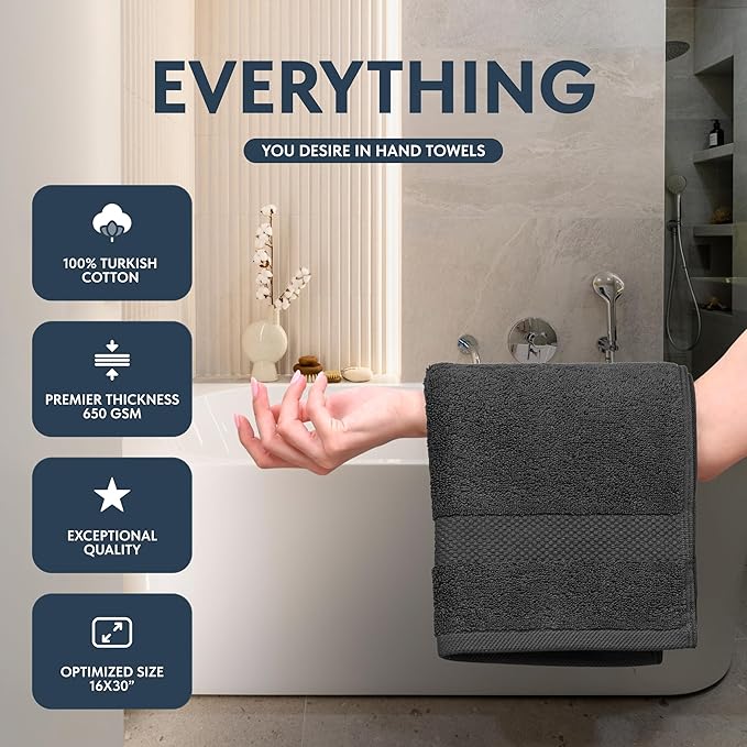 White Classic Luxury Dark Gray Hand Towels