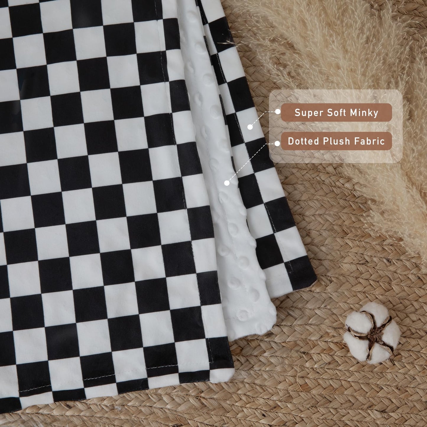 CIVARUA KIDS Checkered Baby Blankets for Boys, Comfy Durable Blanket with Double Layer Dotted Backing Checkerboard Grid Chessboard Gingham Bed Blankets for Newborn Infants Black, 30x40 Inches