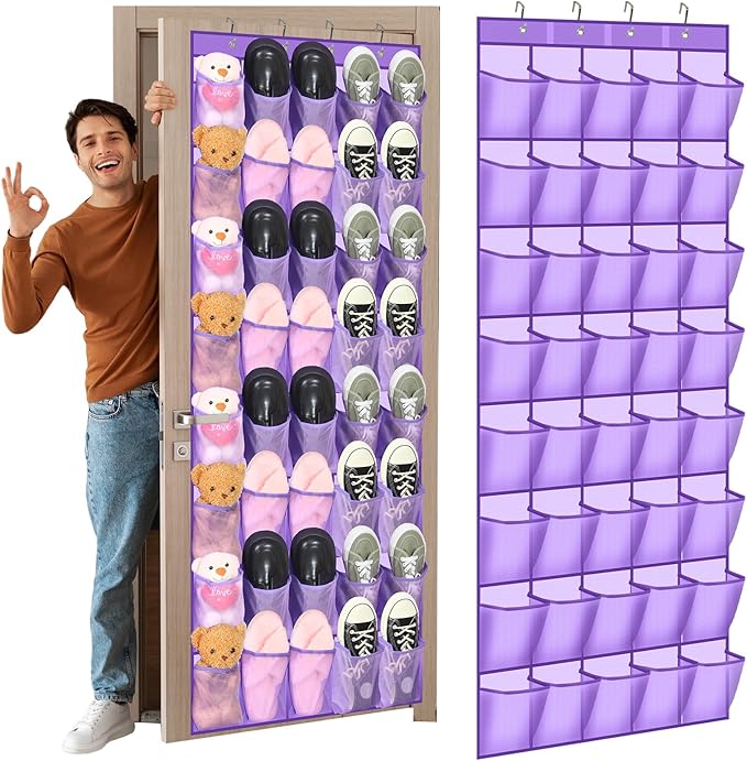 Windyun 40 Large over the Door Hanging Shoe Organizer Purple Mesh Pockets Shoe