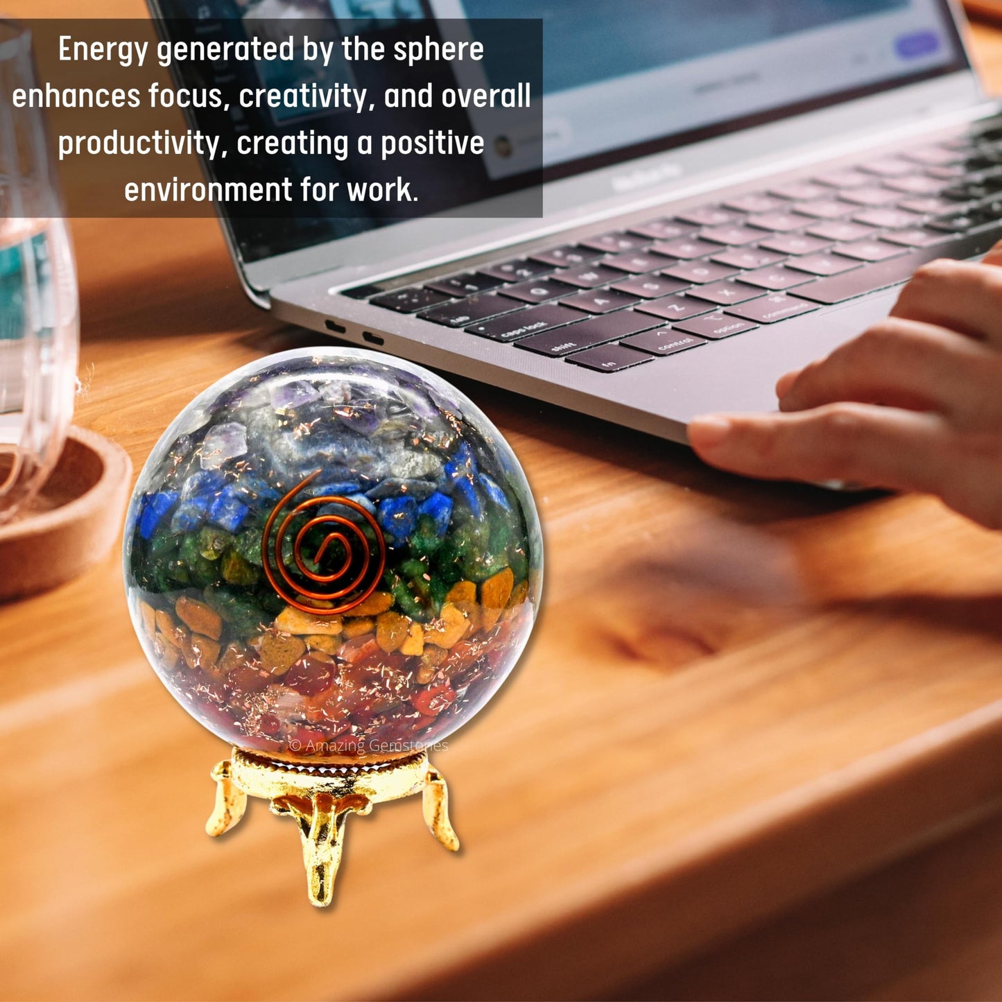 Amazing Gemstone 2.5" 7 Chakra Orgonite Orgone Crystal Sphere Ball with Stand - Meditation Crystal Ball for Witchcraft and Decorative Balls - Premium Gemstone Sphere Balls