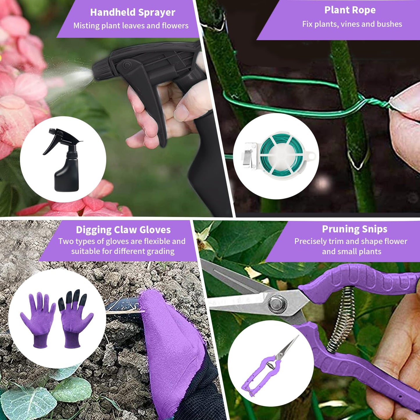 COVACURE Gardening Hand Tool Gift Kit Gardening Gifts for Women & Men 11 Piece Heavy Duty Garden Tool Sets Garden Tools Bag for Women & Men Easy Storage