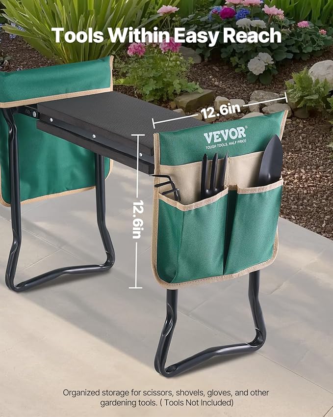 VEVOR Garden Kneeler and Seat, 330 lbs Load Capacity, 8" EVA Wide Pad, Foldable Garden Stool, Kneeling Bench for Gardening with Tool Bag, Gifts for Women, Grandparents, Seniors, Mom and Dad