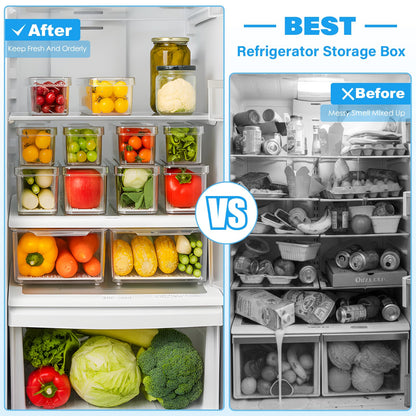 14 Pack Fridge Organizer Storage Bins Set, Clear Stackable Food Storage Containers with Lids BPA-Free for Refrigerator, Freezer, Kitchen Countertop, Organizers for Fruits, Vegetables, Drinks, Cereals