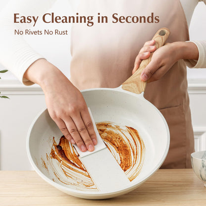 SENSARTE Nonstick Ceramic Frying Pan with Lid 8/9.5/10/11/12.5 Inch Omelet Pan Skillet, Free of Intentionally Added PFAS/PTFE Non-toxic Chef's Pan Induction Compatible Pan, Heat Resistant Handle