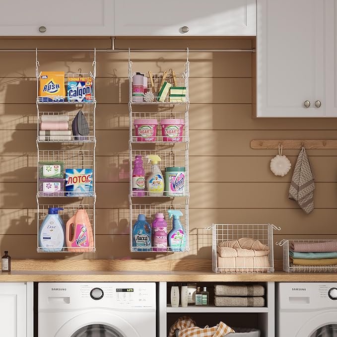 4-Tier Hanging Laundry Room Organizer: Foldable Wire Shelf Basket