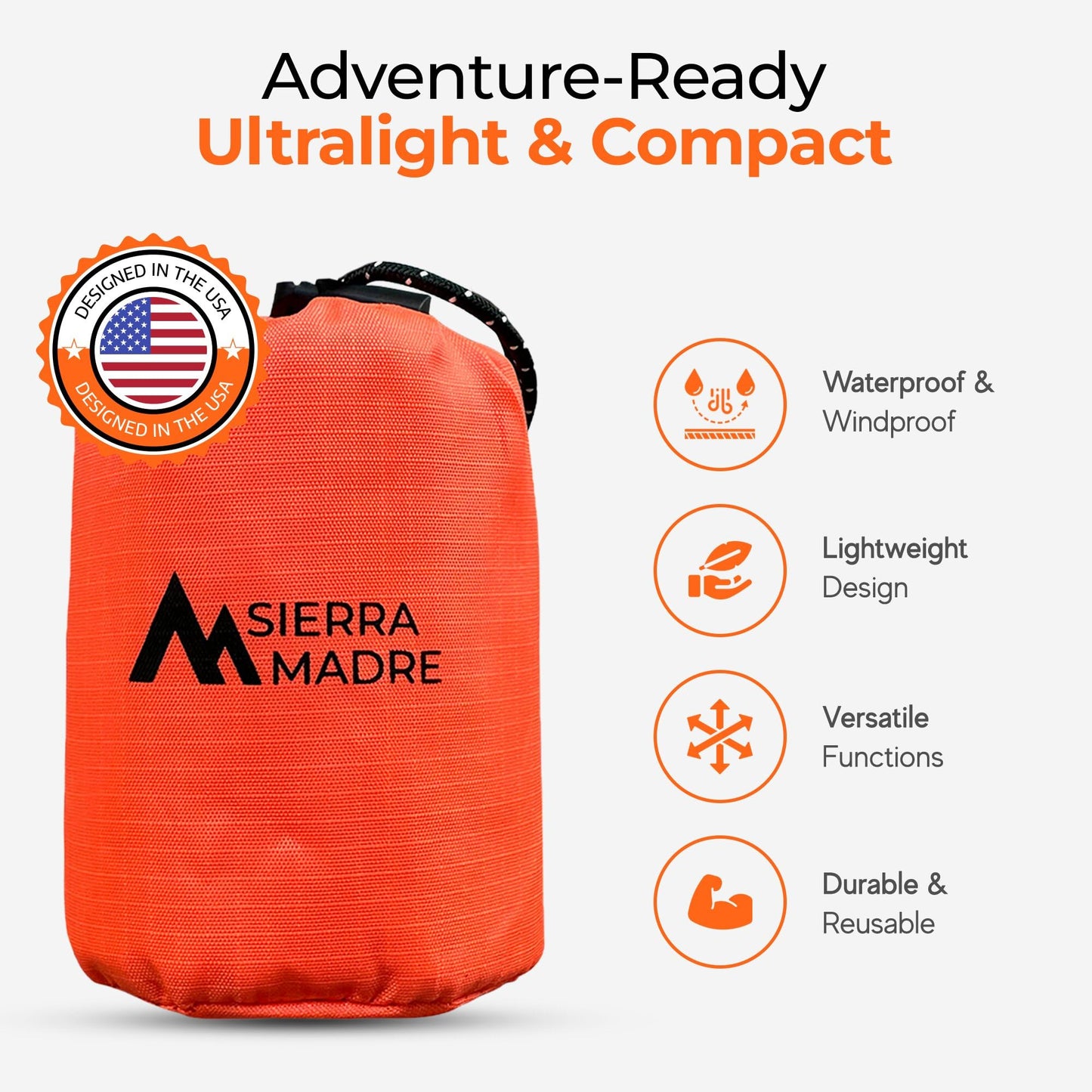 Sierra Madre Emergency Sleeping Bag – Ultralight, Waterproof Mylar Thermal Bivy Sack Tent for Hiking, Bug-Out Bags, Survival Kits – Emergency Survival Space Blanket for Heat Retention 2 Pack