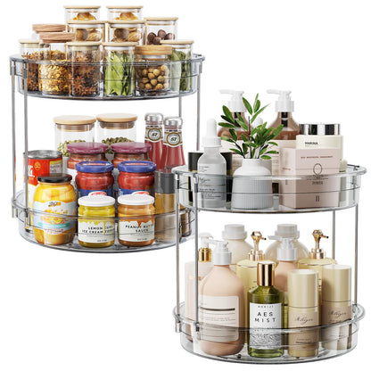 LAMU 2 Tier Lazy Susan Turntable Organizer 9.25'' Rotating Spice Rack Organization for Cabinet, Kitchen, Pantry, Countertop, Bathroom, Vanity, Medicine Cabinet Organizer, Clear