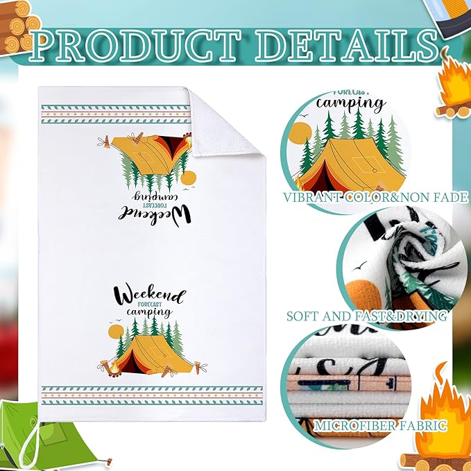 Boyiee Set of 6 Camping Kitchen Towels White Absorbent Dishcloth Bonfire Tent